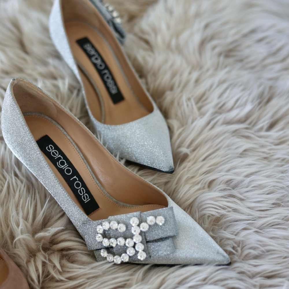 Sergio Rossi Silver Crystal Embellished Heels